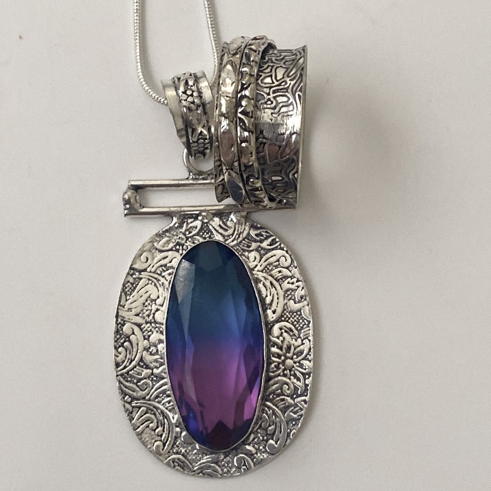 Beautiful new bi color tourmaline pendant and new spin ring size 81/2